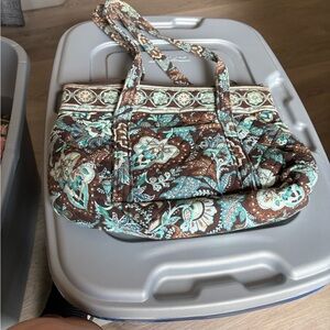 Vera Bradley Retro Brown and Blue Quilted Tote Bag